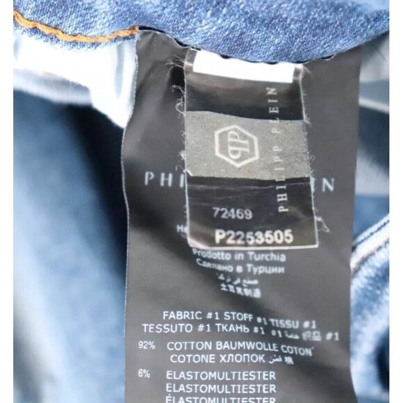 Philipp Plein Women's 25 Blue Mid Rise Distressed Slim Fit Jeans Denim Stretch - Picture 7 of 9